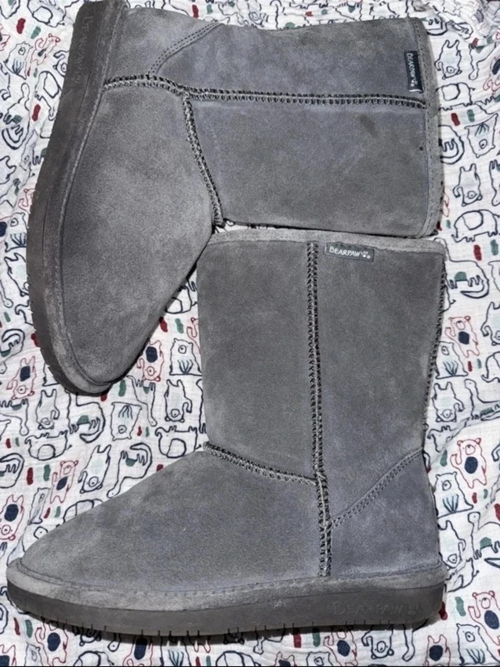 BearPaw Gray Suede Mid-Calf Winter Boots
